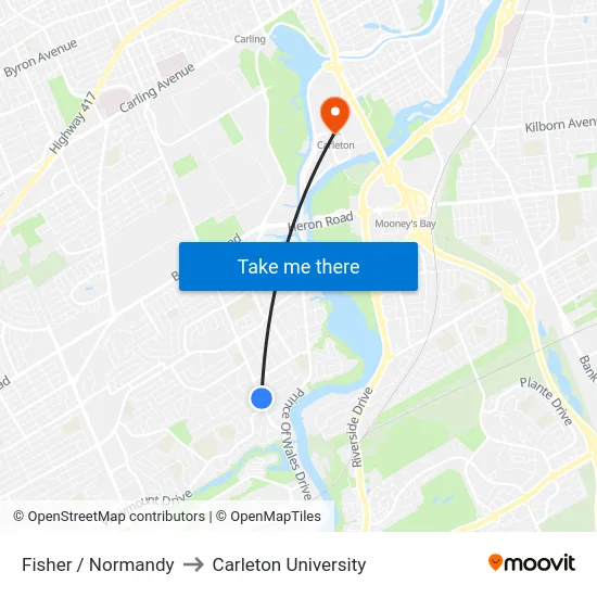 Fisher / Normandy to Carleton University map