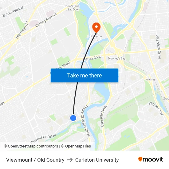 Viewmount / Old Country to Carleton University map