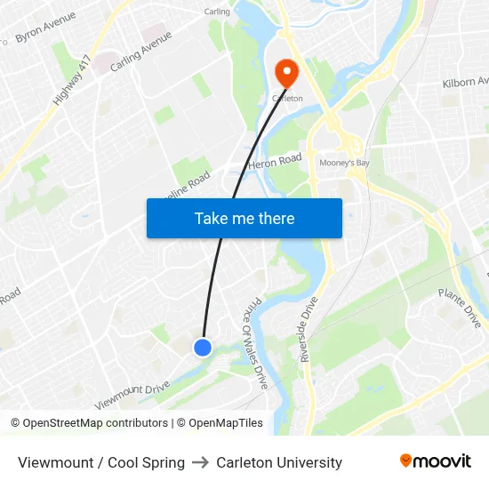 Viewmount / Cool Spring to Carleton University map