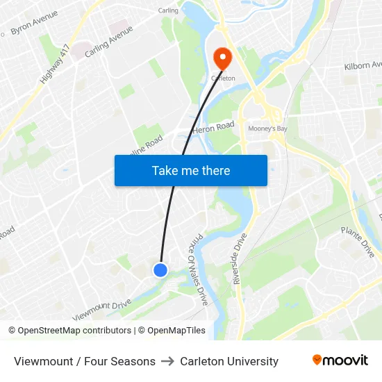 Viewmount / Four Seasons to Carleton University map