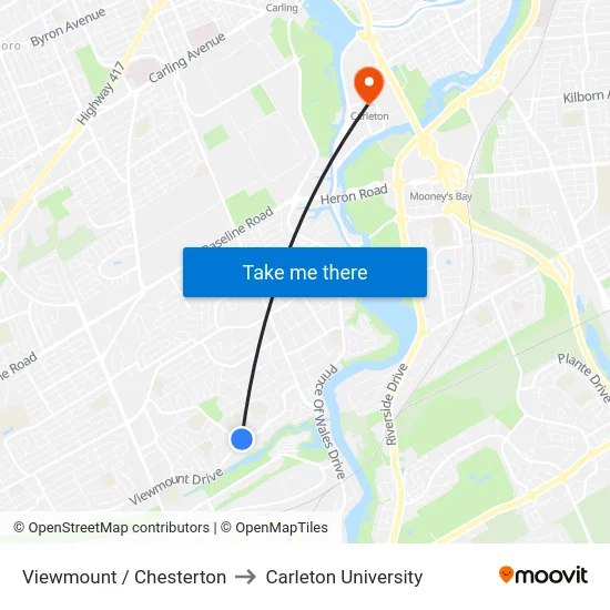 Viewmount / Chesterton to Carleton University map