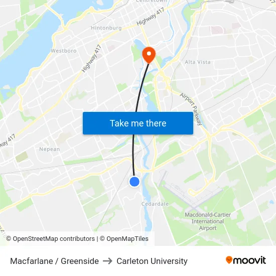 Macfarlane / Greenside to Carleton University map