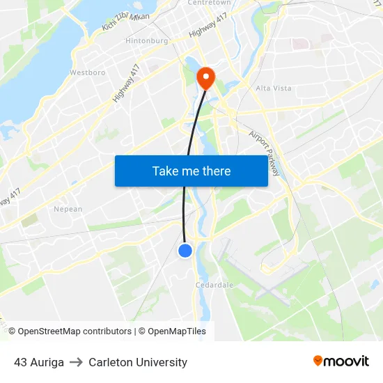 43 Auriga to Carleton University map