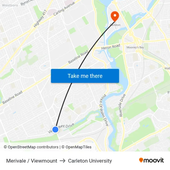 Merivale / Viewmount to Carleton University map
