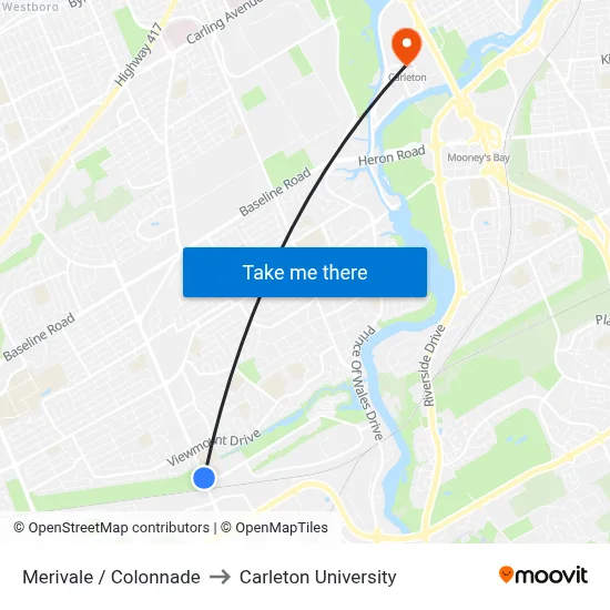 Merivale / Colonnade to Carleton University map