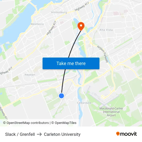 Slack / Grenfell to Carleton University map