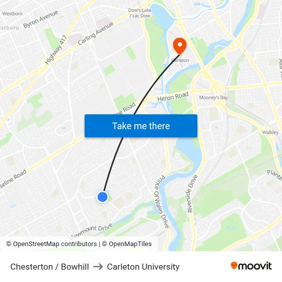 Chesterton / Bowhill to Carleton University map