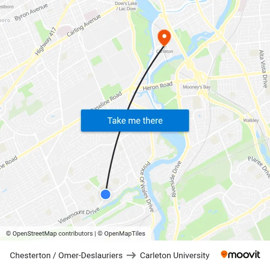 Chesterton / Omer-Deslauriers to Carleton University map
