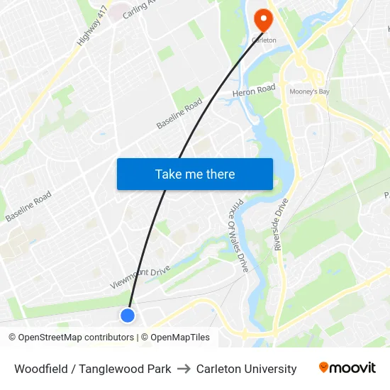 Woodfield / Tanglewood Park to Carleton University map