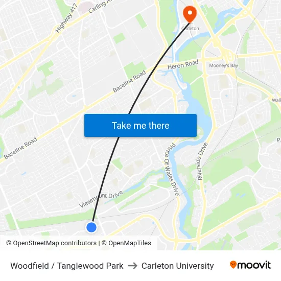 Woodfield / Tanglewood Park to Carleton University map