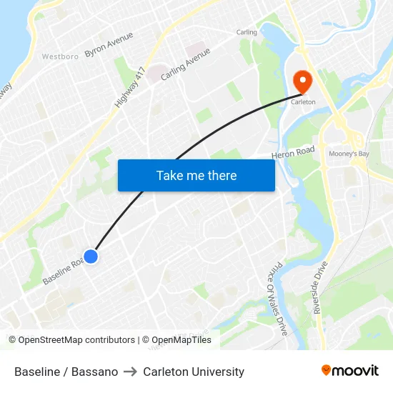 Baseline / Bassano to Carleton University map