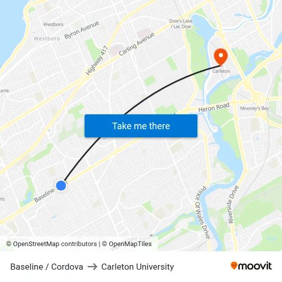 Baseline / Cordova to Carleton University map