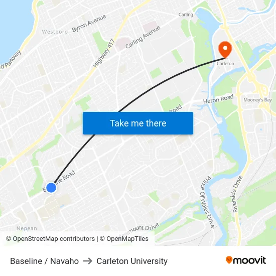 Baseline / Navaho to Carleton University map