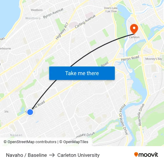 Navaho / Baseline to Carleton University map