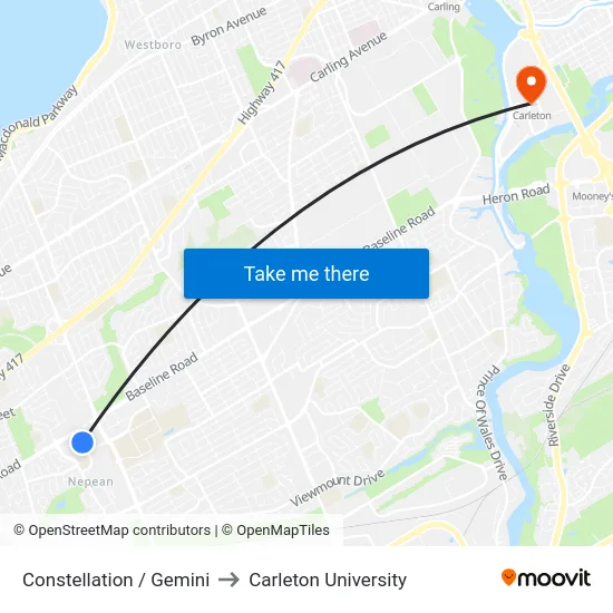 Constellation / Gemini to Carleton University map