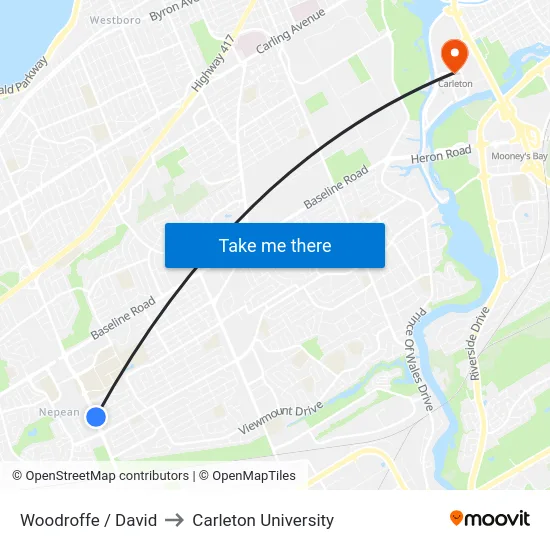 Woodroffe / David to Carleton University map