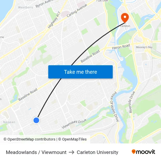 Meadowlands / Viewmount to Carleton University map