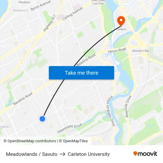 Meadowlands / Savuto to Carleton University map