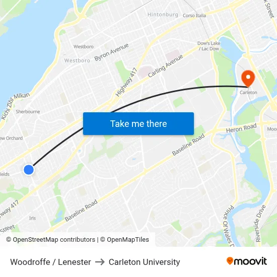 Woodroffe / Lenester to Carleton University map
