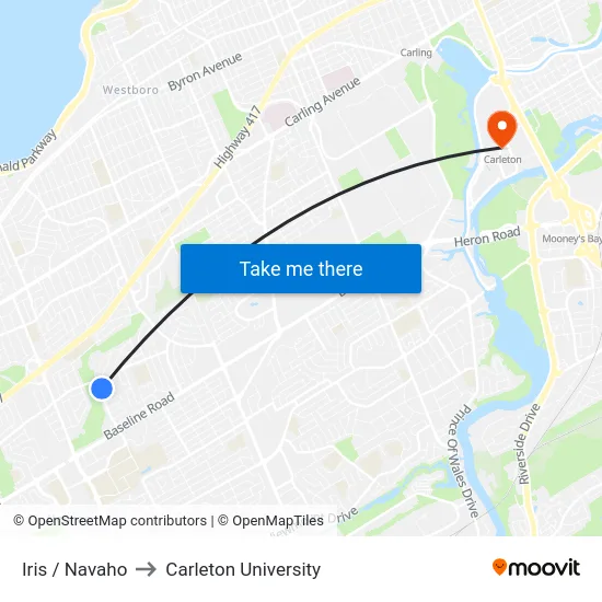 Iris / Navaho to Carleton University map