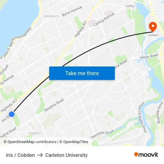 Iris / Cobden to Carleton University map