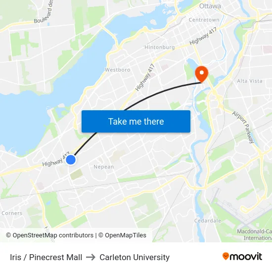 Iris / Pinecrest Mall to Carleton University map