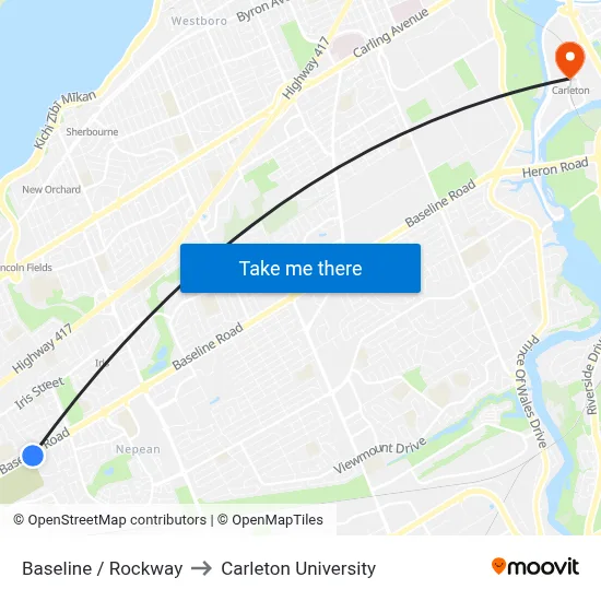 Baseline / Rockway to Carleton University map