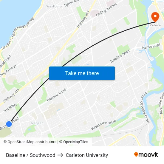 Baseline / Southwood to Carleton University map