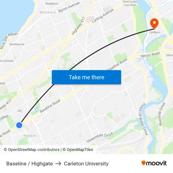 Baseline / Highgate to Carleton University map