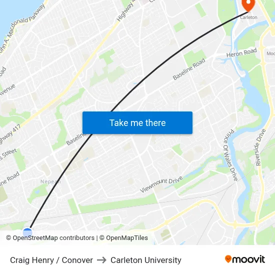 Craig Henry / Conover to Carleton University map