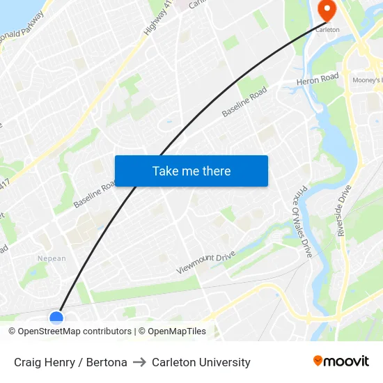 Craig Henry / Bertona to Carleton University map
