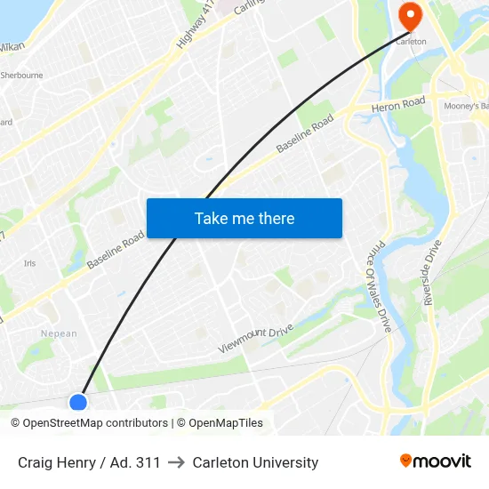 Craig Henry / Ad. 311 to Carleton University map