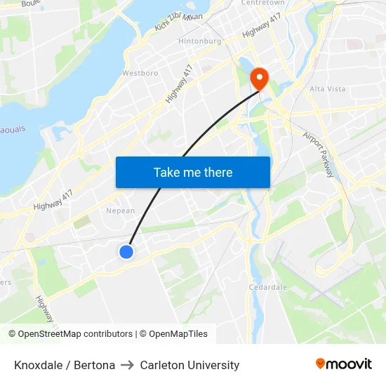 Knoxdale / Bertona to Carleton University map