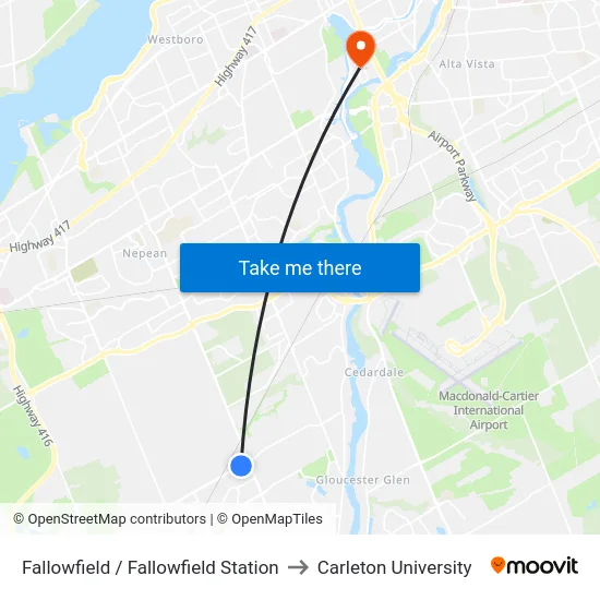 Fallowfield / Fallowfield Station to Carleton University map