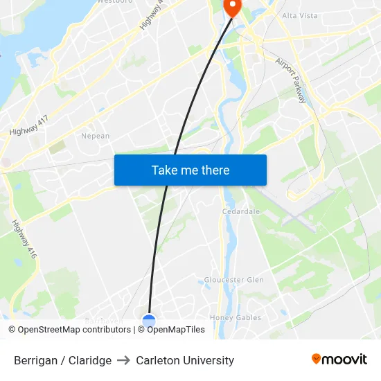 Berrigan / Claridge to Carleton University map