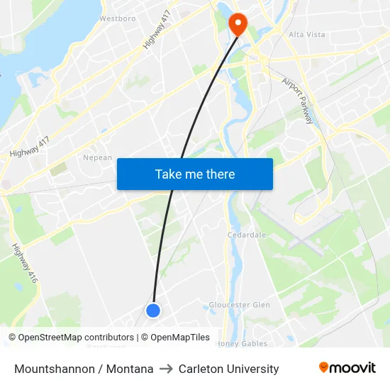 Mountshannon / Montana to Carleton University map