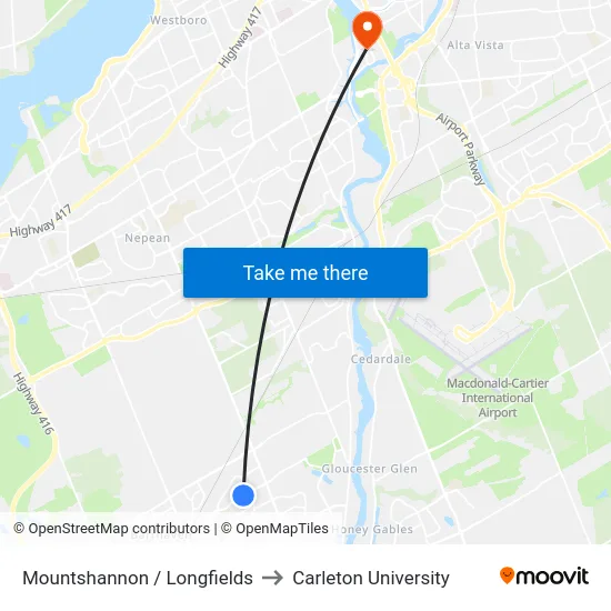 Mountshannon / Longfields to Carleton University map