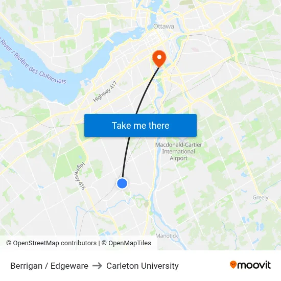 Berrigan / Edgeware to Carleton University map