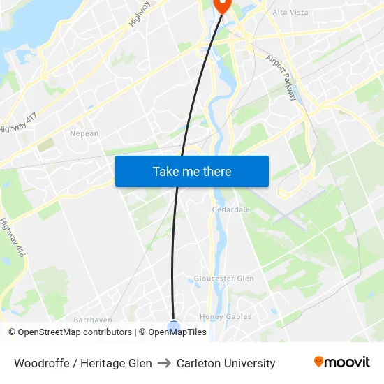 Woodroffe / Heritage Glen to Carleton University map