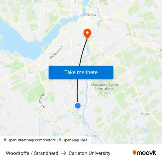 Woodroffe / Strandherd to Carleton University map