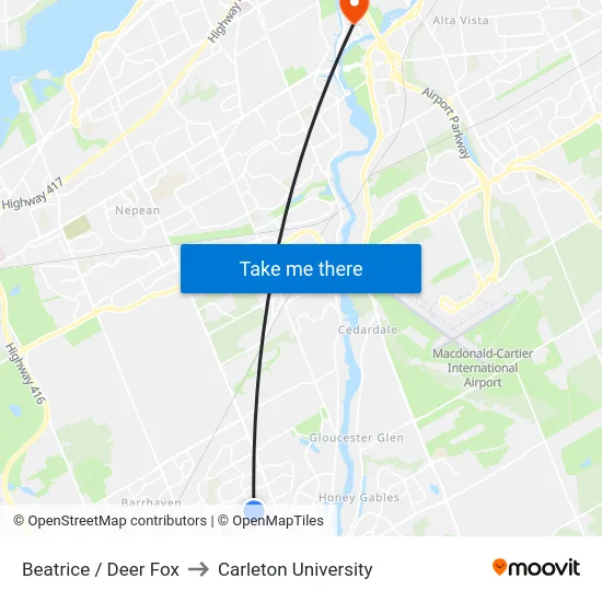 Beatrice / Deer Fox to Carleton University map
