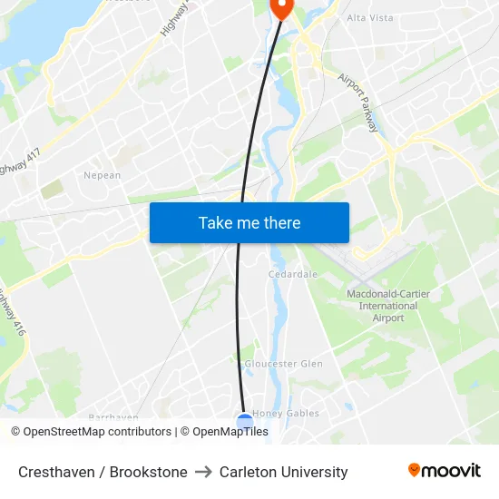 Cresthaven / Brookstone to Carleton University map