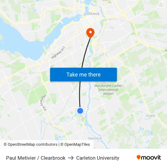 Paul Metivier / Clearbrook to Carleton University map