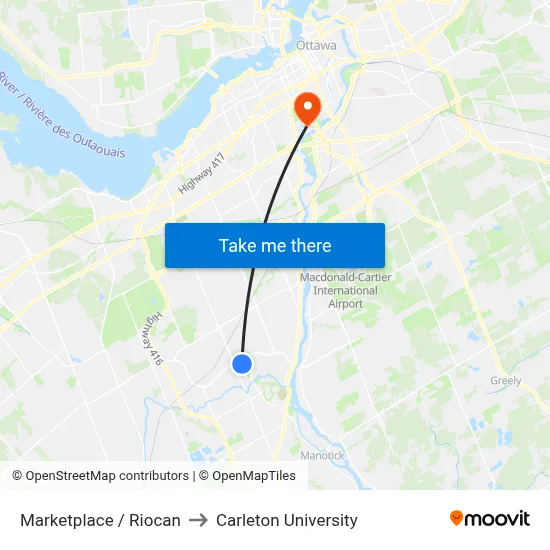 Marketplace / Riocan to Carleton University map