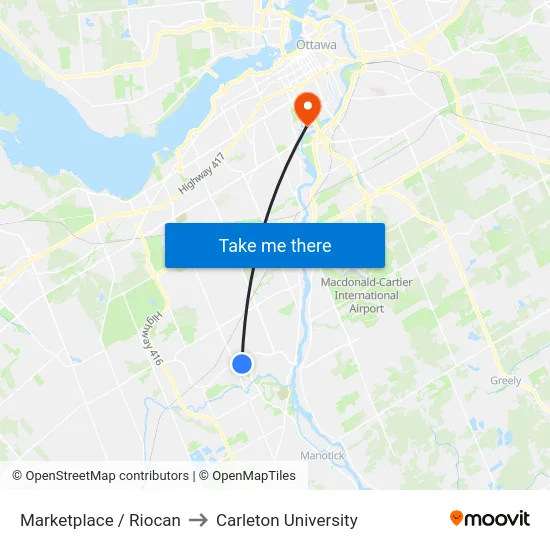 Marketplace / Riocan to Carleton University map