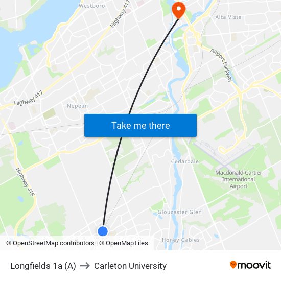 Longfields 1a (A) to Carleton University map