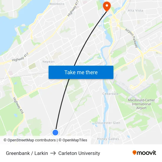 Greenbank / Larkin to Carleton University map