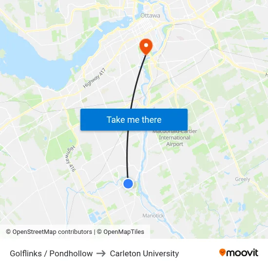 Golflinks / Pondhollow to Carleton University map