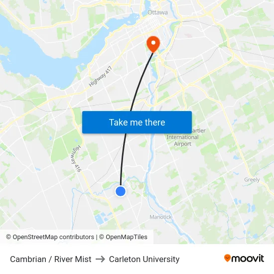 Cambrian / River Mist to Carleton University map