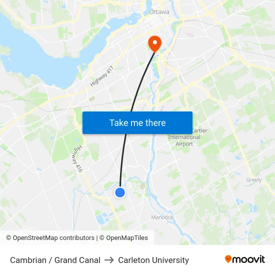 Cambrian / Grand Canal to Carleton University map